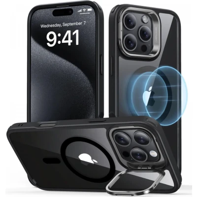 Afbeelding van ESR Hoesje Geschikt voor Apple iPhone 16 Pro Max Classic Hybrid HaloLock Compatibel met MagSafe en Back Cover Standaard Camera Kickstand Transparant Zwart