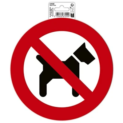 Image de Exacompta Réf. 67059E 1 pictogramme adhésif rond INTERDIT AUX CHIENS En vinyle PVC traité anti dérapant Finition brillante Diamètre : 20 cm Coloris rouge