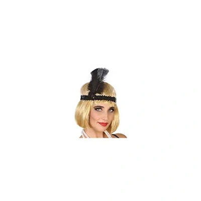 Afbeelding van Atosa Charleston Flapper Hoofdband met veer en glitters zwart Dames jaren 20/Twenties thema/Charleston