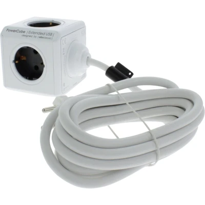 Afbeelding van Allocacoc 1407/DEEUPC Stekkerdoos PowerCube Extended 2x USB A poorten 4 Sockets Wit/Grijs 3 meter