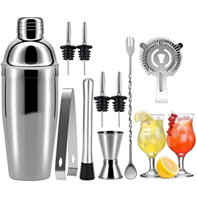 Afbeelding van cocktail shaker set, 750 ml, cocktailshaker, roestvrij staal, professionele mixer, bar, cocktailset, 10 stuks accessoires, barware set voor thuis of in de bar