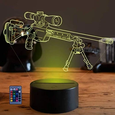 Afbeelding van HPBN8 Ltd Optische Illusie 3D Sniper Rifle Nacht Lamp Art Deco LED Afstandsbediening 7/16 Kleuren Veranderende Nachtlampje USB Powered Cadeau Verjaardag Kerstmis