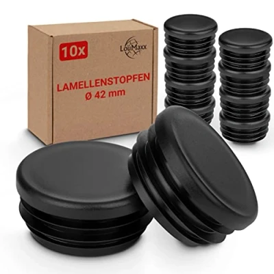 Afbeelding van LouMaxx 10 stuks ronde lamellenstoppen 42 mm zwart voor buis van buisdoppen robuust kunststof perfecte bescherming