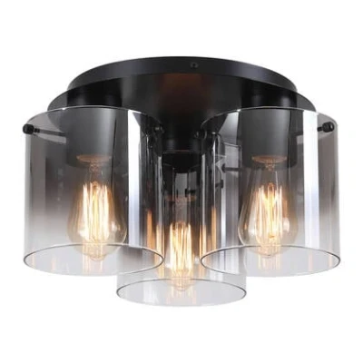 Afbeelding van Plafondlamp Zweden, 3 lamps, zwart/rookgrijs, staal, glas
