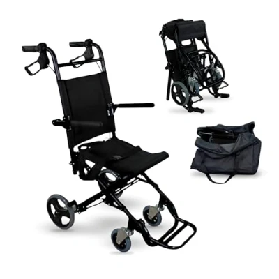 Afbeelding van Clinicalfy Saturno Transport Rolstoel Inklapbaar Aluminium Kleine wielen Remmen op handvaten