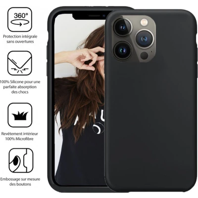 Afbeelding van Jaym, Geschikt voor Apple iPhone 13 Pro Max Premium Siliconen Microvezel Hoesje, Zwart