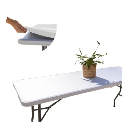 Afbeelding van Rechthoekig tafelkleed, wit, 182 x 76 cm, rekbaar, met elastiek, machinewasbaar, waterdicht en ideaal voor tuin, buiten; elegant design gemakkelijk te reinigen