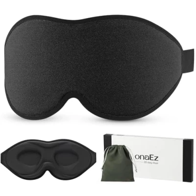 Afbeelding van onaEz 3D slaapmasker voor mannen en vrouwen, 2024 totaal lichtblokkerend oogmasker, 12 mm verzonken oogkassen verhoogde neuspads, ijszijde reizen, dutje, zwart