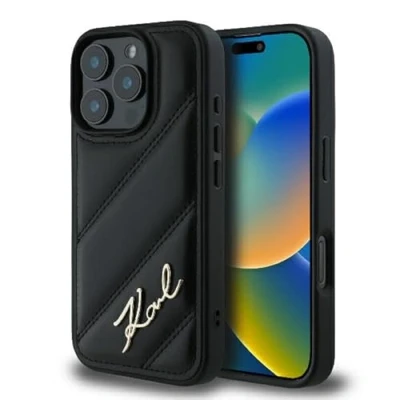 Afbeelding van Karl Lagerfeld Backcase hoesje geschikt voor iPhone 16 Pro Effen Zwart Kunstleer