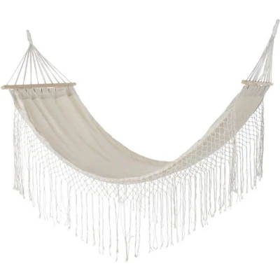 Afbeelding van Hangmat DKD Home Decor Beige Polyester Katoen Pijnboom Franjes (280 x 100 130 cm)