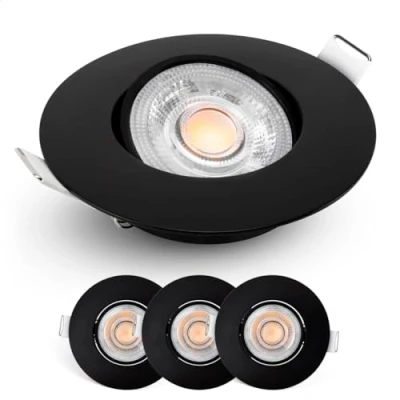 Afbeelding van Spotjes Zwart Dimbaar 3 stuks Ultralage Inbouwdiepte 480 Lumen 2700K Warm Wit 4.9W 50 Kantelbaar Emos Exclusive Inbouwspots Led