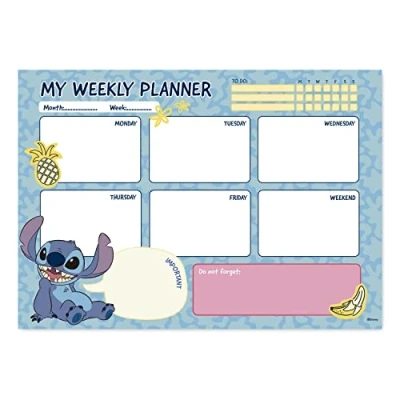 Image de Grupo Erik Bloc Notes A4 Disney, Stitch, Semainier Sous Main Bureau, Planner Hebdomadaire Papeterie de To Do List, Blocs Mémo, Fournitures Scolaires