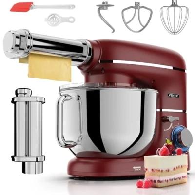 Afbeelding van Fentic Keukenmachine 2000W Keukenrobot Incl. Pastaroller en extra accessoires 6,2L Mengkom Foodprocessor Pastamachine Rood