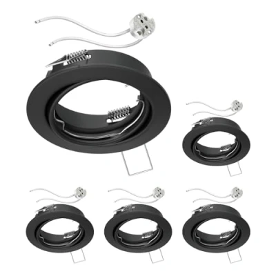 Afbeelding van ledscom.de 5 stuks inbouwframe voor plafond FERE mat zwart draaibaar (LED/halogeen/MR16/50mm) incl. GU5.3 fitting