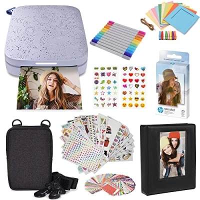 Afbeelding van HP Sprocket Color draagbare fotoprinter (roze) Print direct ZINK zelfklevende foto&#039;s van 5 x 7 cm vanaf je iOS en Android apparaat, paars