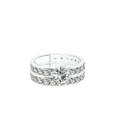 Afbeelding van Elli Set Stapelring Kristalle Ring, Dames, Maat: 54, Weiß