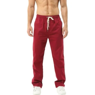 Afbeelding van HOEREV Casual strandbroek voor heren, linnen broek., donkerrood