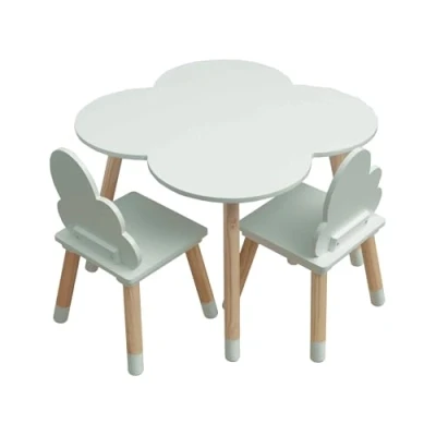 Afbeelding van Rebecca Mobili Salontafelset voor kinderen en 2 stoelen, groen bruin, MDF grenen, kinderkamer, speelkamer Afmetingen: 44 x 60 cm / 50 25 Art. RE6900