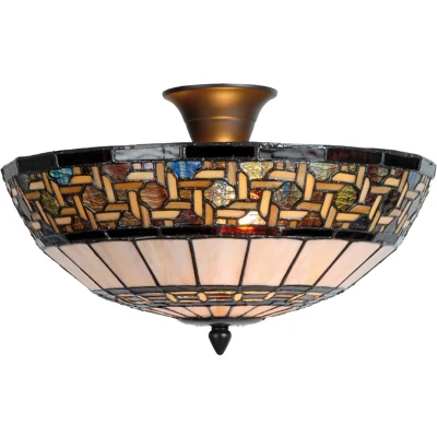 Afbeelding van LumiLamp Plafondlamp Tiffany Ø 40x23 cm Bruin Beige Metaal Glas Halfrond Plafonniere