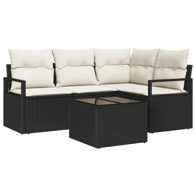 Afbeelding van vidaXL 4 delige tuinset met kussens Bruin Poly Rattan