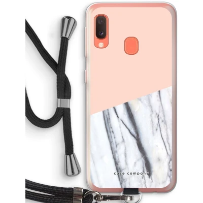Afbeelding van Case Company® hoesje met Koord geschikt voor Samsung Galaxy A20e A touch of peach Telefoonhoesje Zwart Bescherming aan alle Kanten en Over de Schermrand