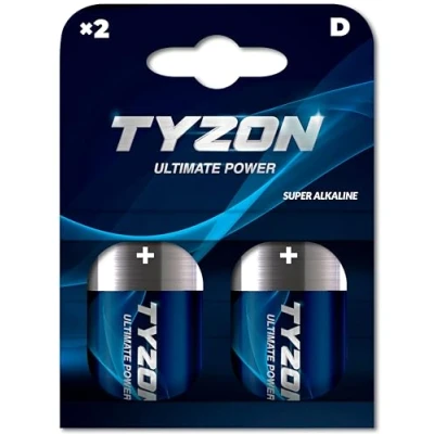 Afbeelding van Tyzon 2 x D Super 1,5 V alkalinebatterijen, betrouwbare energie voor apparaten met een hoog stroomverbruik