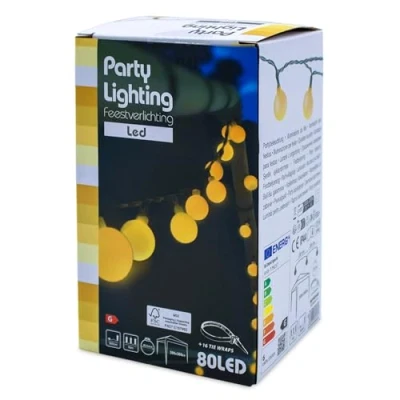 Afbeelding van Spetebo Led lichtketting met 80 ballen warm wit feestelijke verlichting ca. 16 m lang paviljoen buiten, feest, tuin, balkon, bekabelde voeding