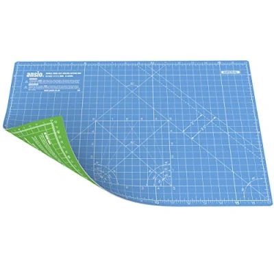 Afbeelding van Ansio A3 snijmat, dubbelzijdig, zelfherstellend, 5 lagen, Imperial/Metrisch, 42 cm x 27 cm, hemelsblauw/limoengroen
