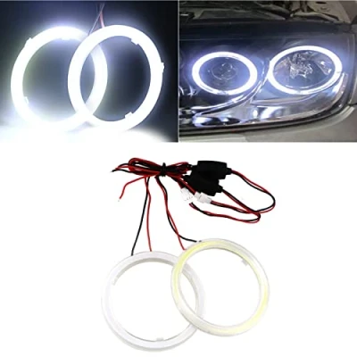 Afbeelding van Qasim Set van 2 LED COB Angel Eyes Halo Ring DRL koplamp ringen voor autokoplamp met witte kunststof afdekking 70 mm 60SMD 9 30V constante stroom