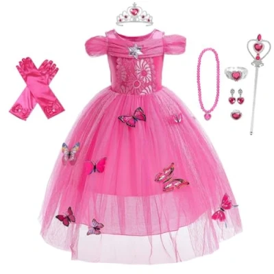 Afbeelding van Lito Angels Kostuum mooi van hout, slapende prinses, Aurora, met accessoires, kinderen, meisjes, verjaardag, feest, carnaval, Halloween, kostuum, maat 3 jaar, warmroze