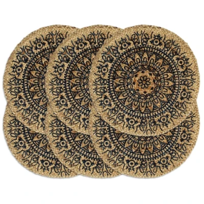 Afbeelding van Placemats 6 st rond 38 cm jute donkerblauw