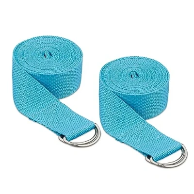 Afbeelding van Relaxdays yogariem set van 2 weerstandsbanden 250 cm yoga band met gesp katoen light Blue