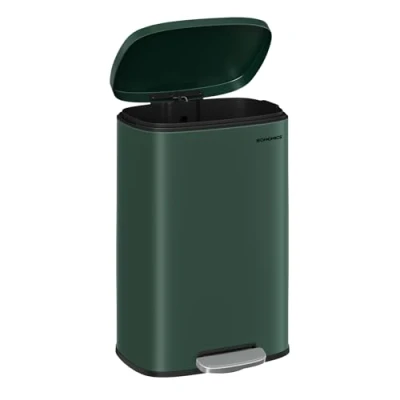 Afbeelding van SONGMICS Keukenvuilnisbak, 50 liter, afvalbak, pedaalemmer, met deksel, soft close, voetpedaal, staal, binnenemmer, vintage groen