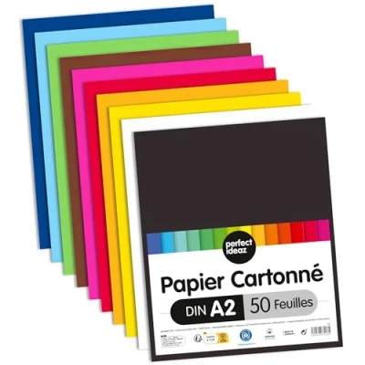 Afbeelding van perfect ideaz 50 vellen A2 fotokarton, knutselkarton, gekleurd in 10 verschillende kleuren, gewicht 300 g/m², van hoge kwaliteit