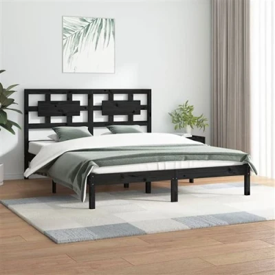Afbeelding van vidaXL Bedframe massief grenenhout zwart 200x200 cm