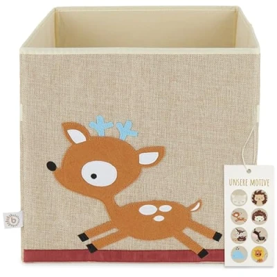 Afbeelding van Bieco opbergdoos voor kinderen, REH motief, ca. 36 liter, opvouwbaar, schattig speelgoedkist Kallax rek, 33 x cm, dozen speelgoed, opbergdoos, mand