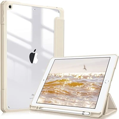 Afbeelding van Fintie Hybride hoes voor 10,2 inch iPad 9. generatie 2021/8. Gen 2020/7. 2019 met penhouder, stootvaste beschermhoes transparante harde schaal op de achterkant, champagne