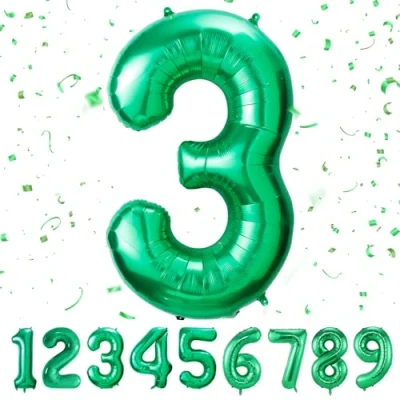 Afbeelding van Grote ballon in de vorm van cijfer 3, 101,6 cm, voor jongens en meisjes, verjaardagsfeest, afstudeerfeest, groen
