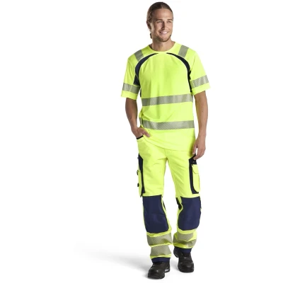 Afbeelding van Blaklader High Vis werkbroek met 4 weg stretch zonder spijkerzakken 1197 1642 Geel/Marineblauw C148
