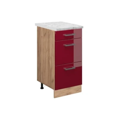Afbeelding van Vicco Keukenonderkast R Line, Bordeauxrode hoogglans/Krachtige eik goud, 30 cm WB Marmer