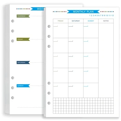 Afbeelding van Zelten Navulverpakking gekleurd geperforeerd papier 45 vellen 90 pagina&#039;s Voor 6 gaten binden Navulbaar dagboek (A5, Weekly Monthly Planner)