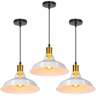 Afbeelding van TOKIUS Suspension Lustre Industrielle Vintage Luminaire Plafonnier E27 Salon Abat jour Plafond en Métal Rétro Style Nordique Design Câble Réglable (Blanc, 3pcs)