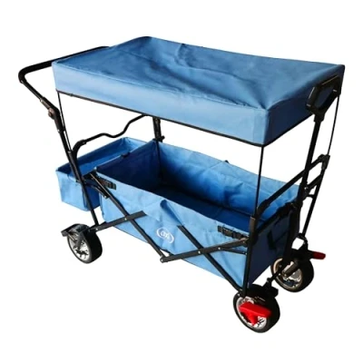 Afbeelding van AXI AB210 Opvouwbare Bolderkar met dak, tas, rem en duwstang Blauw