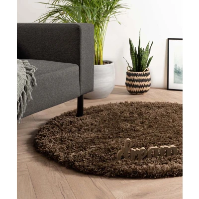Afbeelding van Rond Hoogpolig Tapijt/Vloerkleed Cozy Shaggy Bruin 120 Cm