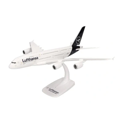 Afbeelding van Herpa 612319 Airbus A380, tweedekker Lufthansa, vleugels, vliegtuigmodel met houder, modelbouw, verzamelobject, kunststof, drukinstelling schaal 1:250, meerkleurig