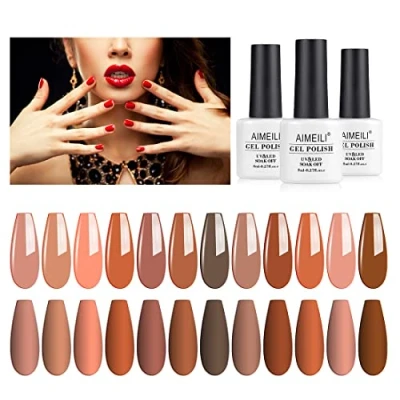 Image de AIMEILI Sans HEMA Vernis Semi Permanent Set Brun Nu Naturel, Lot à Ongles Gel Soak Off UV LED Manucure 12pcs X 8ml Kit 1