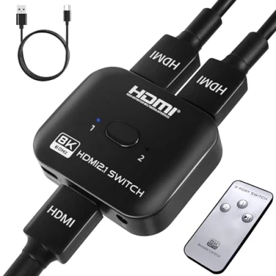 Afbeelding van TCNEWCL HDMI schakelaar 8K 60Hz 1 in 2 uitgangen of met 4K 120Hz voedingskabel voor TV/pc/laptop/DVD/PS4/PS5/Xbox/TV Stick/Gaming Box/Blu Ray speler/projector