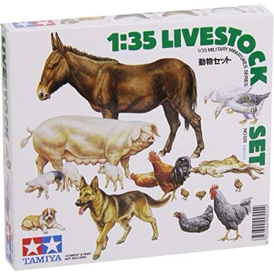 Afbeelding van 1:35 Tamiya 35128 Diorama Set Livestock (18 animals) Plastic Modelbouwpakket