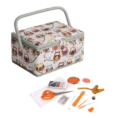 Afbeelding van Hobby Gift Exclusieve opbergdoos voorgevuld met naaiset, 94 delig, 18,5 x 25,5 14,5 cm, uil