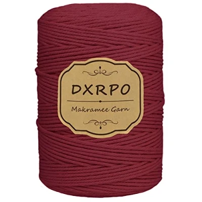 Afbeelding van DXRPO Macramégaren, 3 mm x 300 m, natuurlijk macramé, katoenen garen, koord voor wandbekleding, bloemenhanger, doe het zelf handwerk, plantenhanger, bohemien decoratie, donkerrood